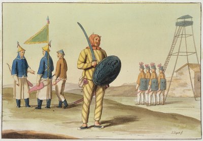 中国步兵，朱利奥·费拉里奥的“古代与现代服饰”插图，出版于1820年代至30年代 作者 Giovanni Bigatti